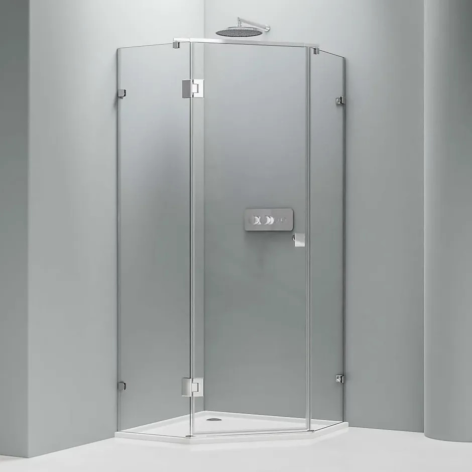 Bernstein Paroi de douche sans cadre pentagonale en verre véritable NANO EX415 - 90x90x195cm