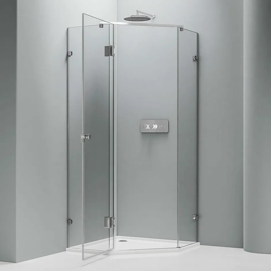 Bernstein Paroi de douche sans cadre pentagonale en verre véritable NANO EX415 - 90x90x195cm