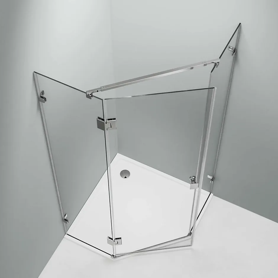 Bernstein Paroi de douche sans cadre pentagonale en verre véritable NANO EX415 - 90x90x195cm