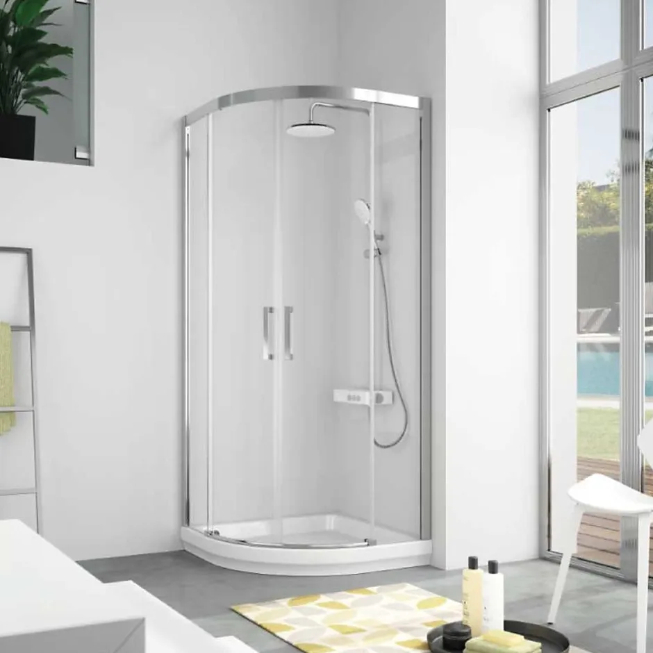 Kassandra Paroi de douche semi-circulaire 2 verres fixes + 2 portes coulissantes S400 80x80 cm rayon 55cm