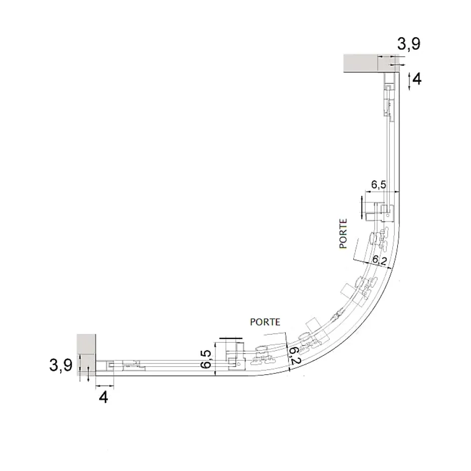 Kassandra Paroi de douche semi-circulaire 2 verres fixes + 2 portes coulissantes S400 80x80 cm rayon 55cm