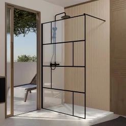 Aurlane Paroi de Douche Serigraphie Briques 120x195cm - Verre Anticalcaire 8mm - Profilé Noir Mat* Paroi De Douche
