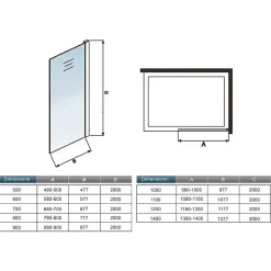 Paroi de douche verre trempé sérigraphié Brume en 8 mm verre - 90 x 200 cm - Profilés chrome avec barre de fixation 90cm* Paroi De Douche