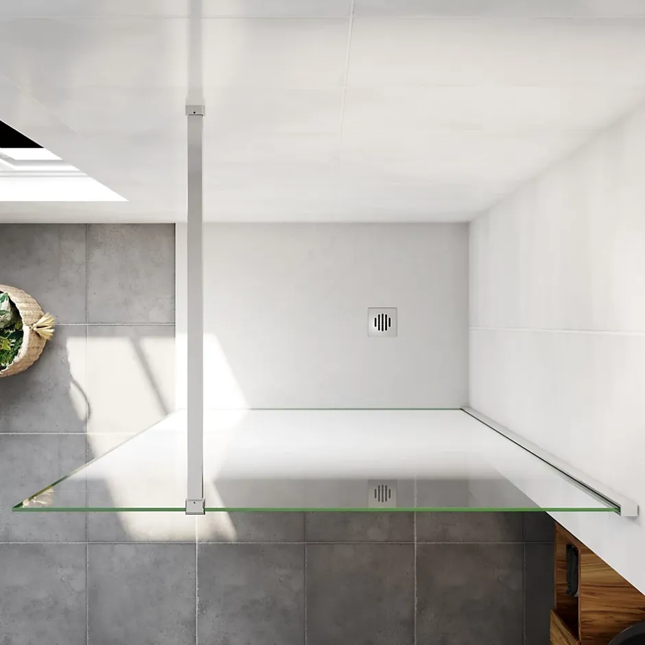 Paroi de douche verre trempé sérigraphié Brume en 8 mm verre - 120 x 200 cm - Profilés chrome avec barre de fixation 90cm