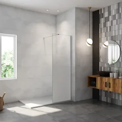 Paroi de douche verre trempé sérigraphié Brume en 8 mm verre - 50 x 200 cm - Profilés chrome avec barre de fixation 90cm* Paroi De Douche
