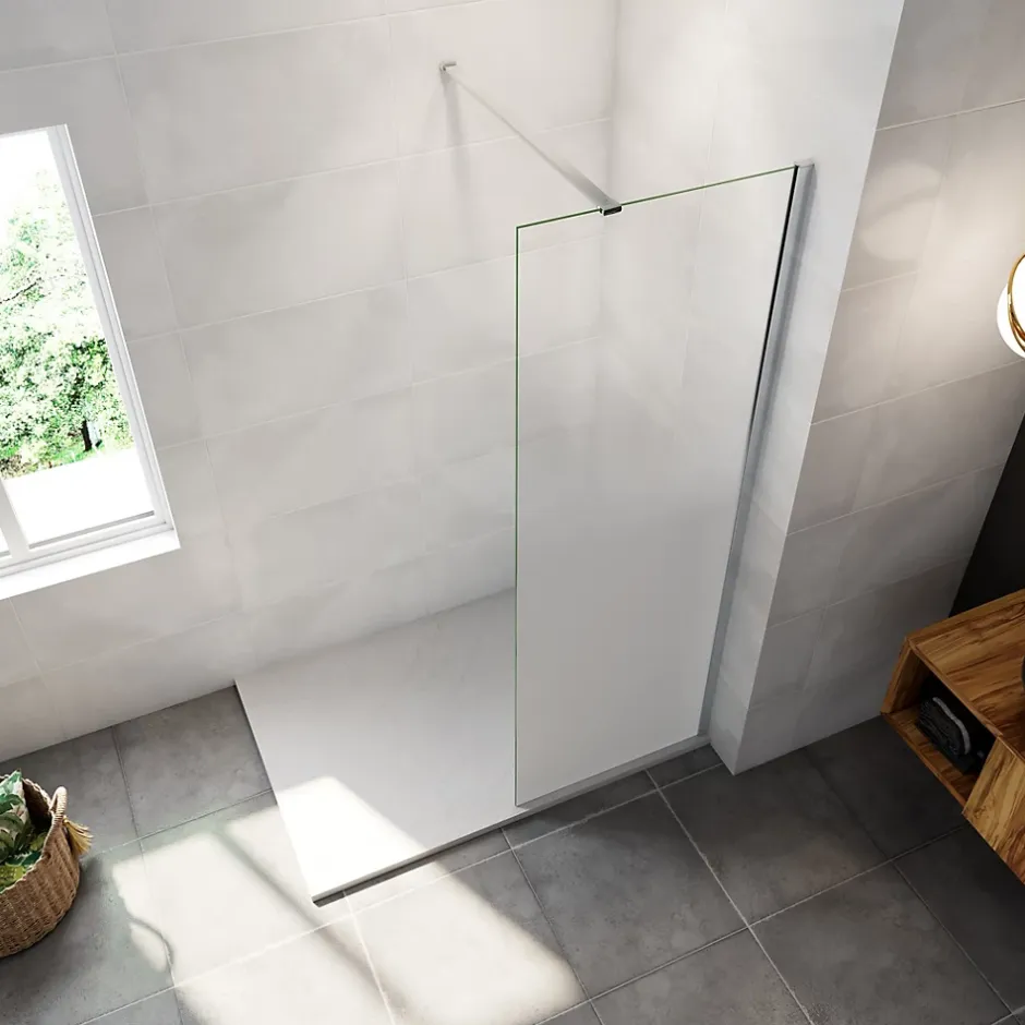 Paroi de douche verre trempé sérigraphié Brume en 8 mm verre - 50 x 200 cm - Profilés chrome avec barre de fixation 90cm* Paroi De Douche