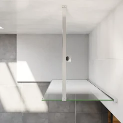 Paroi de douche verre trempé sérigraphié Brume en 8 mm verre - 50 x 200 cm - Profilés chrome avec barre de fixation 90cm* Paroi De Douche