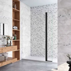 AICA Sanitaire Paroi de douche volet pivotant noir - seul pour paroi de douche à italienne - 8mm verre anticalcaire - 30x200 cm