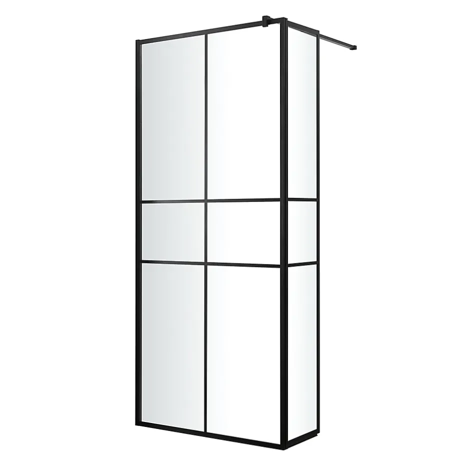 Paroi de douche walk in et volet verre transparent profilé noir 90 + 28 cm, GoodHome Ahti* Paroi De Douche