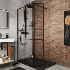 Paroi de douche walk in et volet verre transparent profilé noir 90 + 28 cm, GoodHome Ahti* Paroi De Douche
