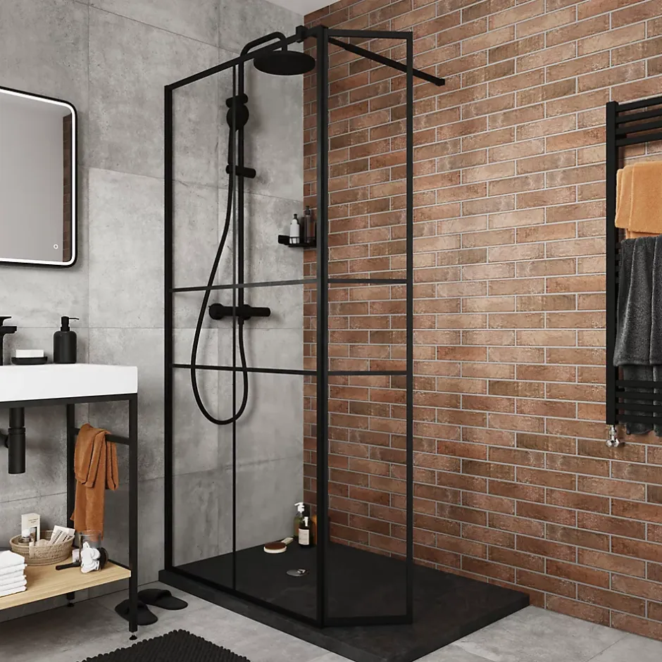 Paroi de douche walk in et volet verre transparent profilé noir 90 + 28 cm, GoodHome Ahti* Paroi De Douche