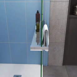 Paroi de douche 120x200 cm - 8mm verre trempé bande dépoli + barre extensible 73-120 cm + Étagère de Douch 120 cm