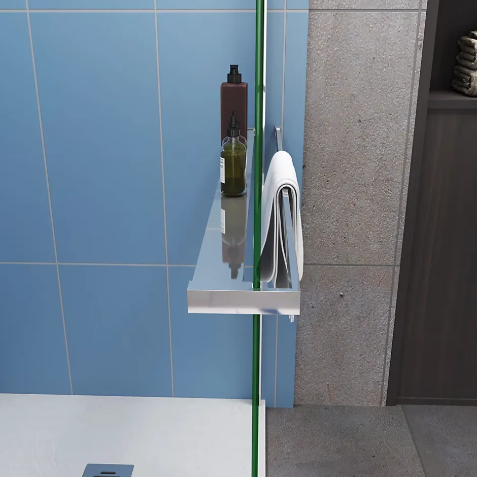 Paroi de douche 120x200 cm - 8mm verre trempé bande dépoli + barre extensible 73-120 cm + Étagère de Douch 120 cm