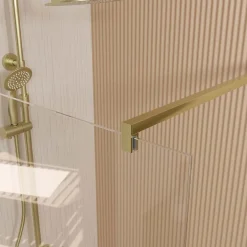 Aurlane Paroi de Douche 70x195 cm en Verre Trempé 5 mm - Finition Or Brossé - GOLD ELEMENTARY