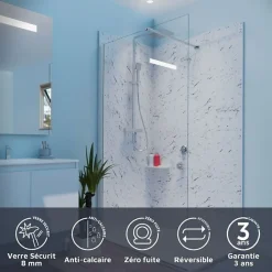Cuisibane Paroi de douche 110x200 cm fixe CALYPSO - Verre 8 mm anticalcaire