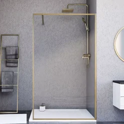Essebagno Paroi de douche 120x200 cm verre anticalcaire 6mm avec barre de fixation et cadre complet en aluminium Or Brossé Square