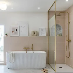 Essebagno Paroi de douche 120x200 cm verre anticalcaire 6mm avec barre de fixation et cadre complet en aluminium Or Brossé Square