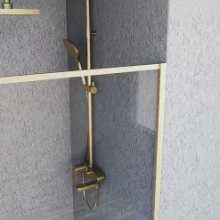 Essebagno Paroi de douche 120x200 cm verre anticalcaire 6mm avec barre de fixation et cadre complet en aluminium Or Brossé Square