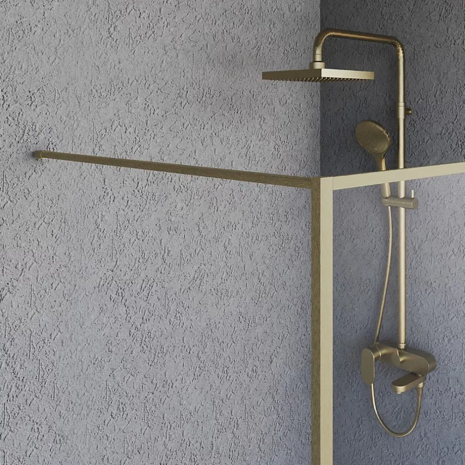 Essebagno Paroi de douche 120x200 cm verre anticalcaire 6mm avec barre de fixation et cadre complet en aluminium Or Brossé Square