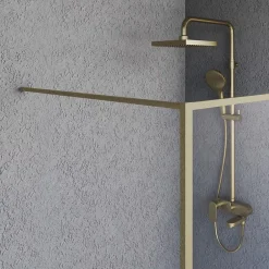 Essebagno Paroi de douche 120x200 cm verre anticalcaire 6mm avec barre de fixation et cadre complet en aluminium Or Brossé Square