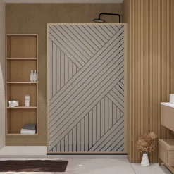 Aurlane Paroi de douche 120x200 HINATA - Style Japandi Geometrique - Cadre Effet Bois - Verre 6mm* Paroi De Douche
