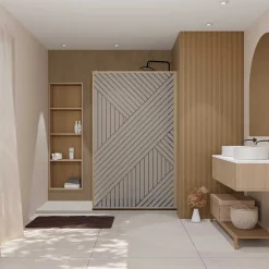 Aurlane Paroi de douche 120x200 HINATA - Style Japandi Geometrique - Cadre Effet Bois - Verre 6mm* Paroi De Douche