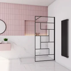 Paroi de douche 90x200cm avec barre de fixation carrée 140cm,8mm verre anticalcaire,style atelier - Noir mat* Paroi De Douche