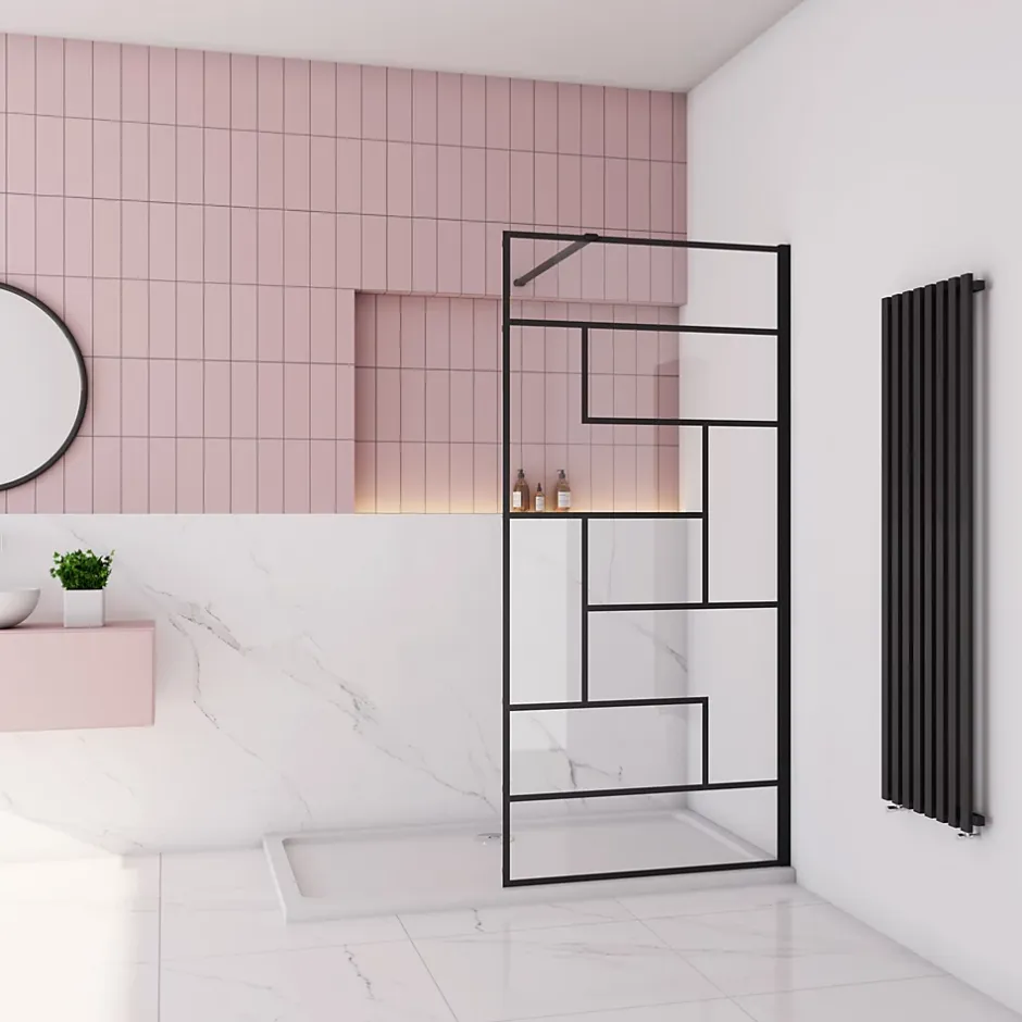 Paroi de douche 90x200cm avec barre de fixation carrée 140cm,8mm verre anticalcaire,style atelier - Noir mat* Paroi De Douche