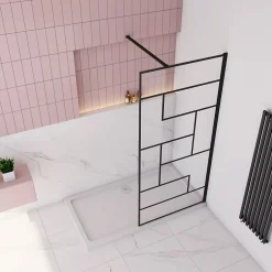 Paroi de douche 90x200cm avec barre de fixation carrée 140cm,8mm verre anticalcaire,style atelier - Noir mat* Paroi De Douche