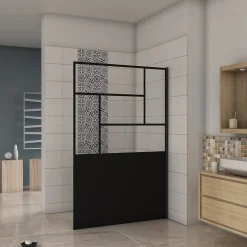 Paroi de douche 100x200cm- 8mm verre Paroi douche italienne Noir mat -style industriel -Élégance et intimité assurées* Paroi De Douche