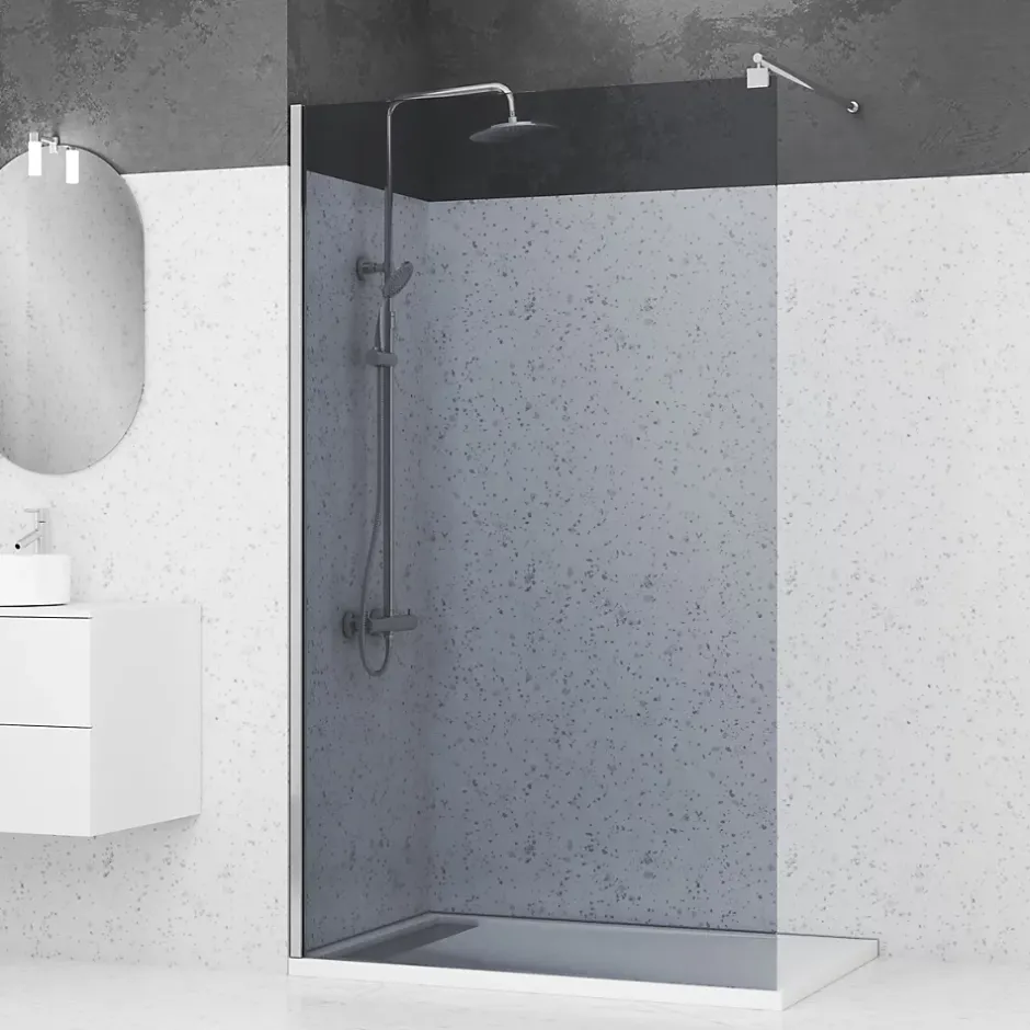 Aurlane Paroi de Douche 120x200cm Verre Fumé 8mm - Barre de Fixation Extensible et Profil Chrome