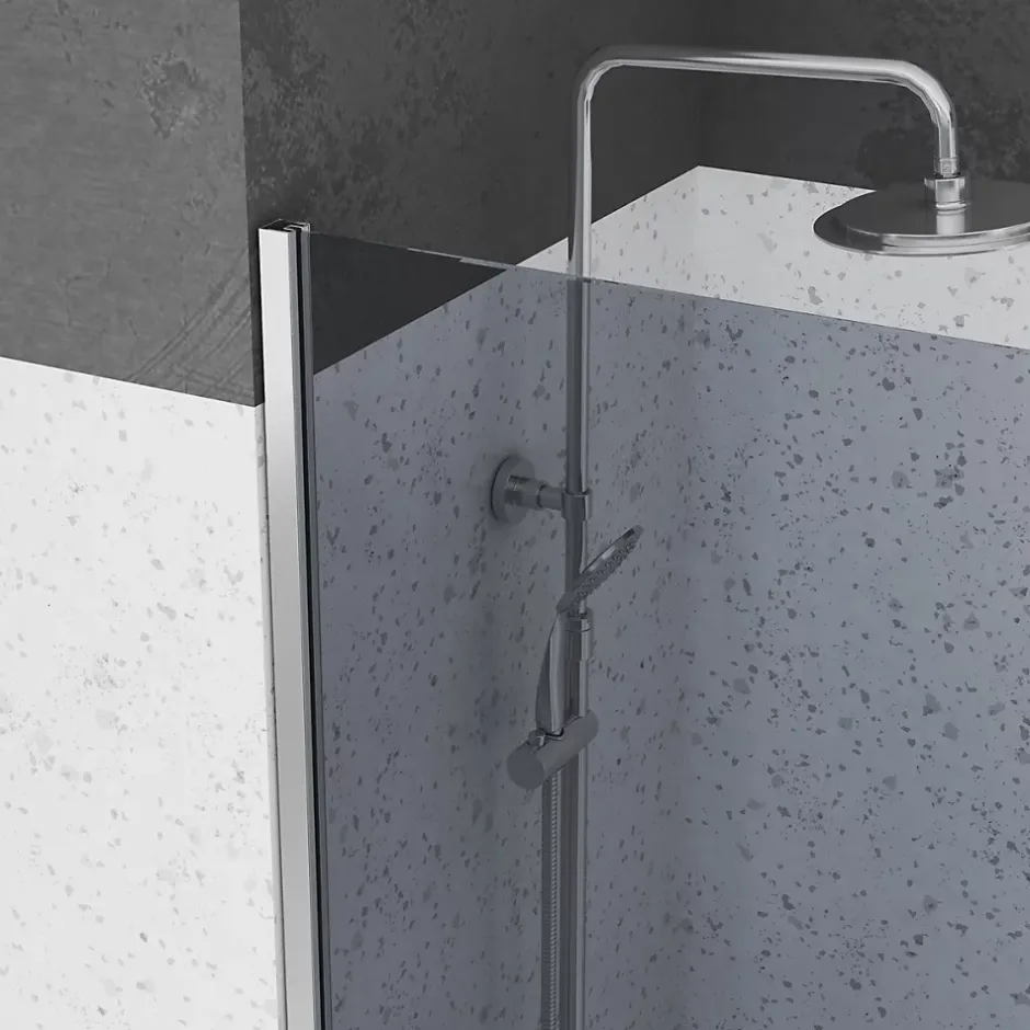 Aurlane Paroi de Douche 120x200cm Verre Fumé 8mm - Barre de Fixation Extensible et Profil Chrome