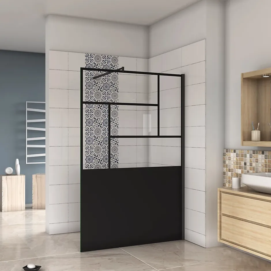paroi de douche 100x200cm,Paroi douche italienne industrielle,avec une barre de fixation extensible ronde,Conception et intimité