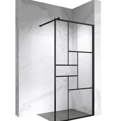 Paroi douche Italienne INEA noir 100 x 200 cm verre sérigraphié 8mm, atelier, transparent - Saniverre