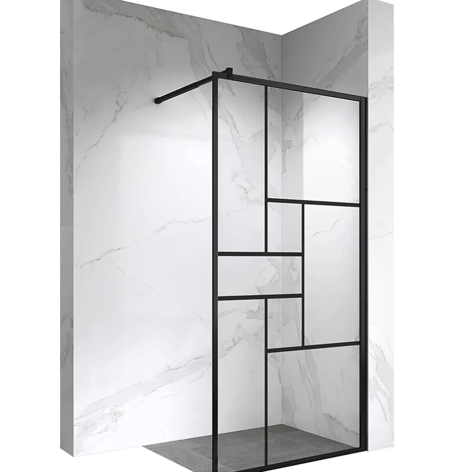 Paroi douche Italienne INEA noir 100 x 200 cm verre sérigraphié 8mm, atelier, transparent - Saniverre