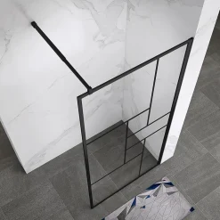 Paroi douche Italienne INEA noir 100 x 200 cm verre sérigraphié 8mm, atelier, transparent - Saniverre