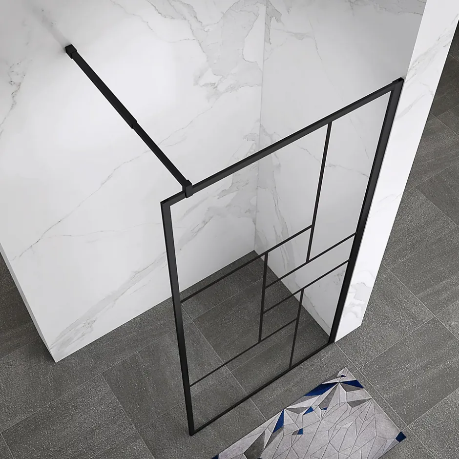 Paroi douche Italienne INEA noir 100 x 200 cm verre sérigraphié 8mm, atelier, transparent - Saniverre