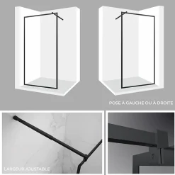 Paroi douche Italienne LUCIA noir 90 x 200 cm, verre 8mm, transparent anticalcaire - Saniverre