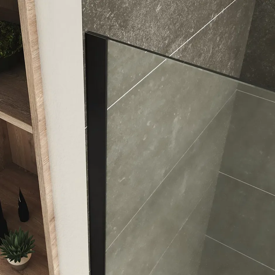 Paroi douche Italienne ROMA-BLACK 120 x 200 cm verre 10 mm centre-opaque, noir, Saniverre