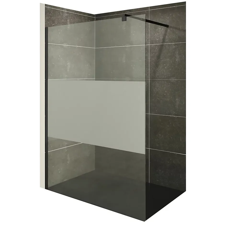 Paroi douche Italienne ROMA-BLACK 120 x 200 cm verre 10 mm centre-opaque, noir, Saniverre
