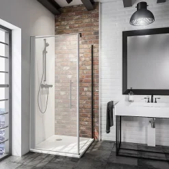 Paroi latérale fixe pour porte de douche pivotante l.90xH.190cm, verre transparent anticalcaire 5mm, profilé noir, Schulte NewStyle
