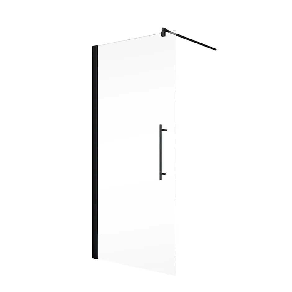 Paroi latérale fixe pour porte de douche pivotante l.90xH.190cm, verre transparent anticalcaire 5mm, profilé noir, Schulte NewStyle