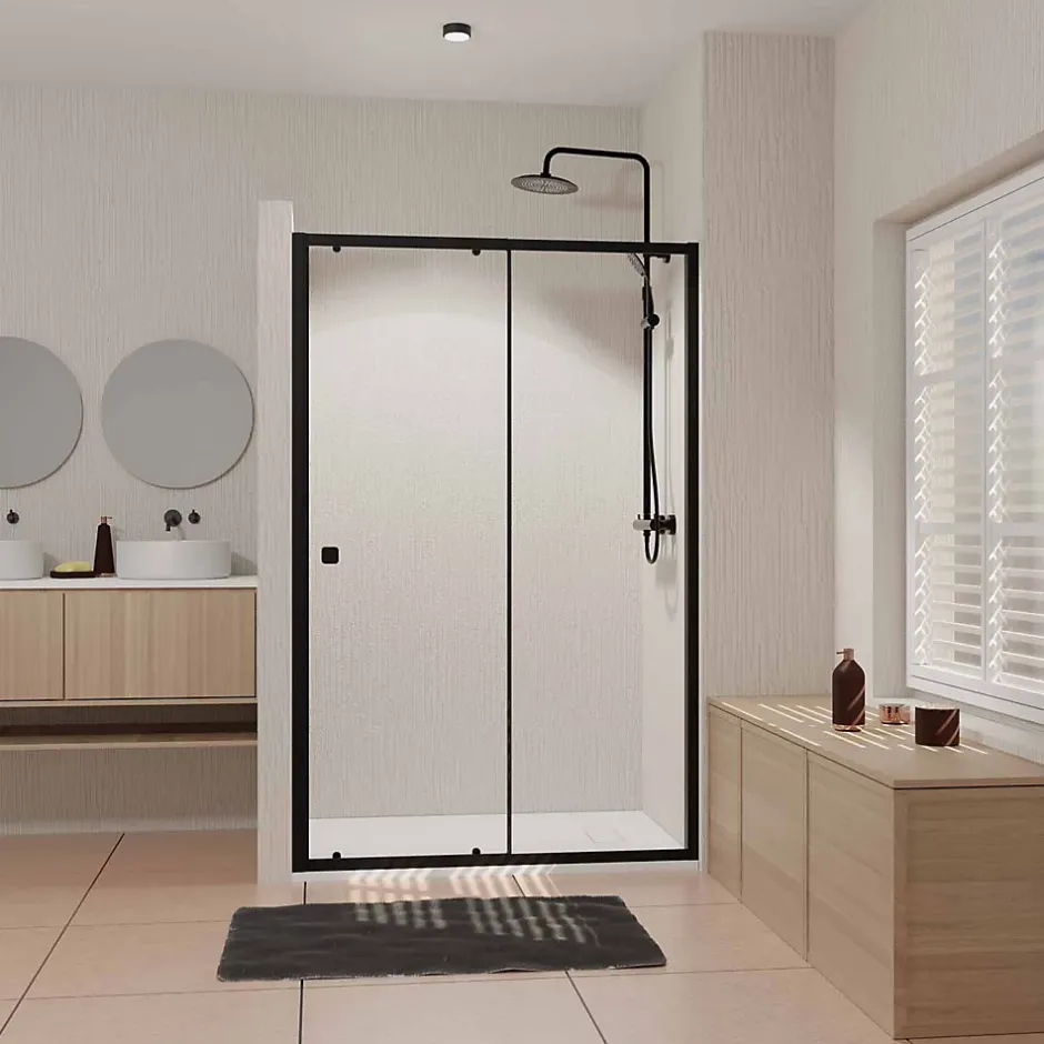 Aurlane Paroi porte de douche Coulissante Noir 120x185cm - Extensible de 112.5 à 126.5 cm - BLACK SLIDE 120