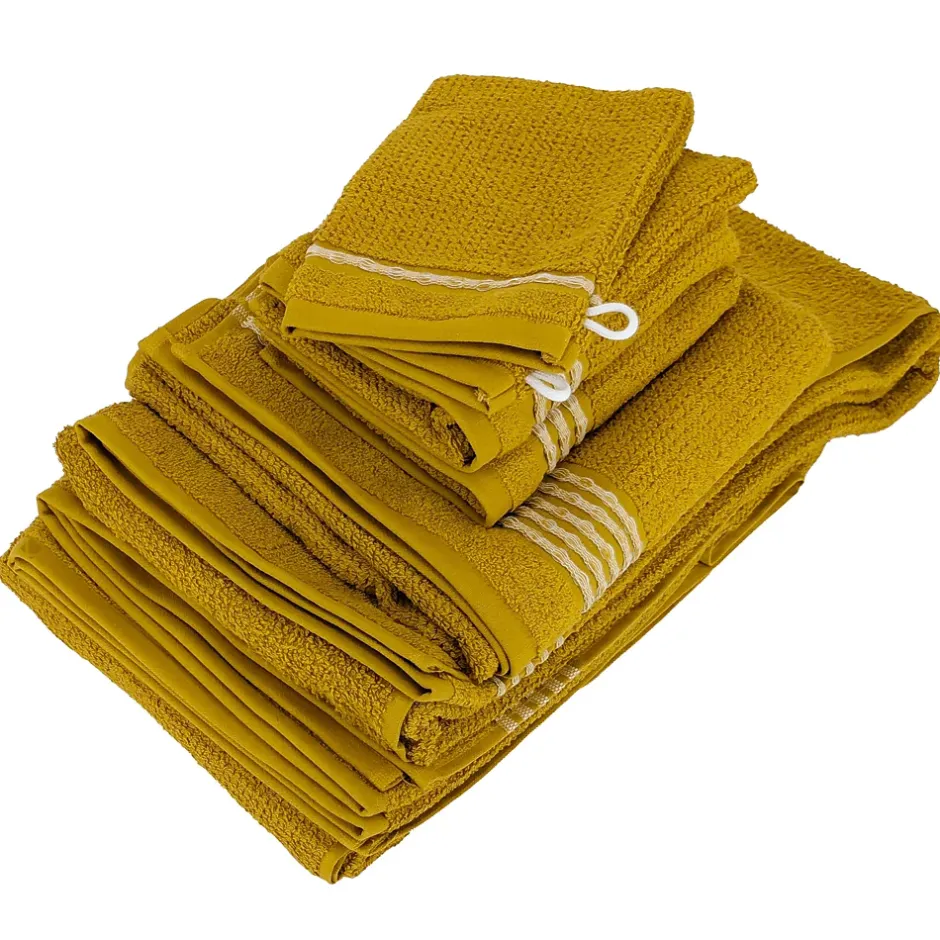 Linnea Parure de bain 7 pièces INTENSE à bordures blanches couleur jaune* Serviette De Bain