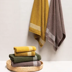 Linnea Parure de bain 7 pièces INTENSE à bordures blanches couleur jaune* Serviette De Bain