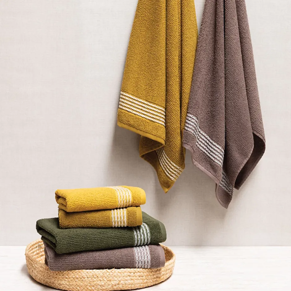 Linnea Parure de bain 7 pièces INTENSE à bordures blanches couleur jaune* Serviette De Bain