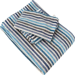 Linnea Parure de bain à rayures pur coton collection BREEZE 4 pièces bleu* Serviette De Bain