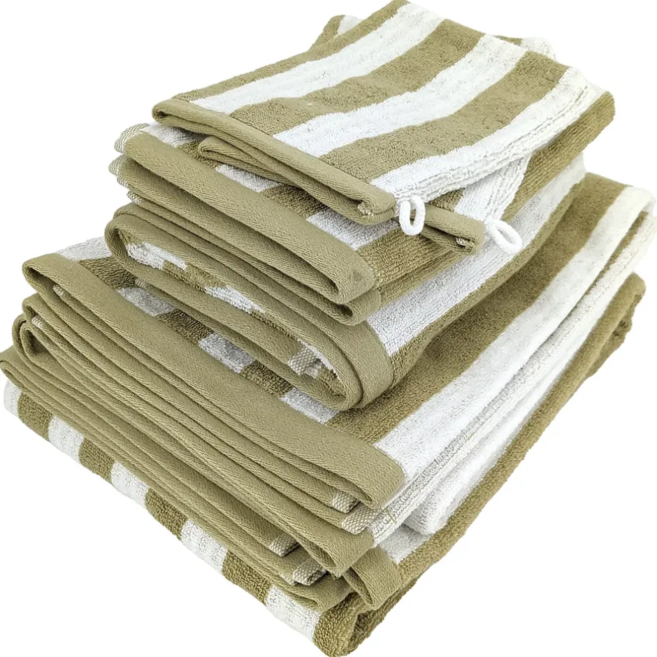 Linnea Parure de bain coton collection EFFICIENCE STRIPES 7 pièces vert olive