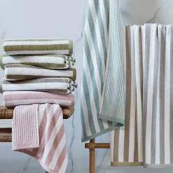 Linnea Parure de bain coton collection EFFICIENCE STRIPES 7 pièces vert olive