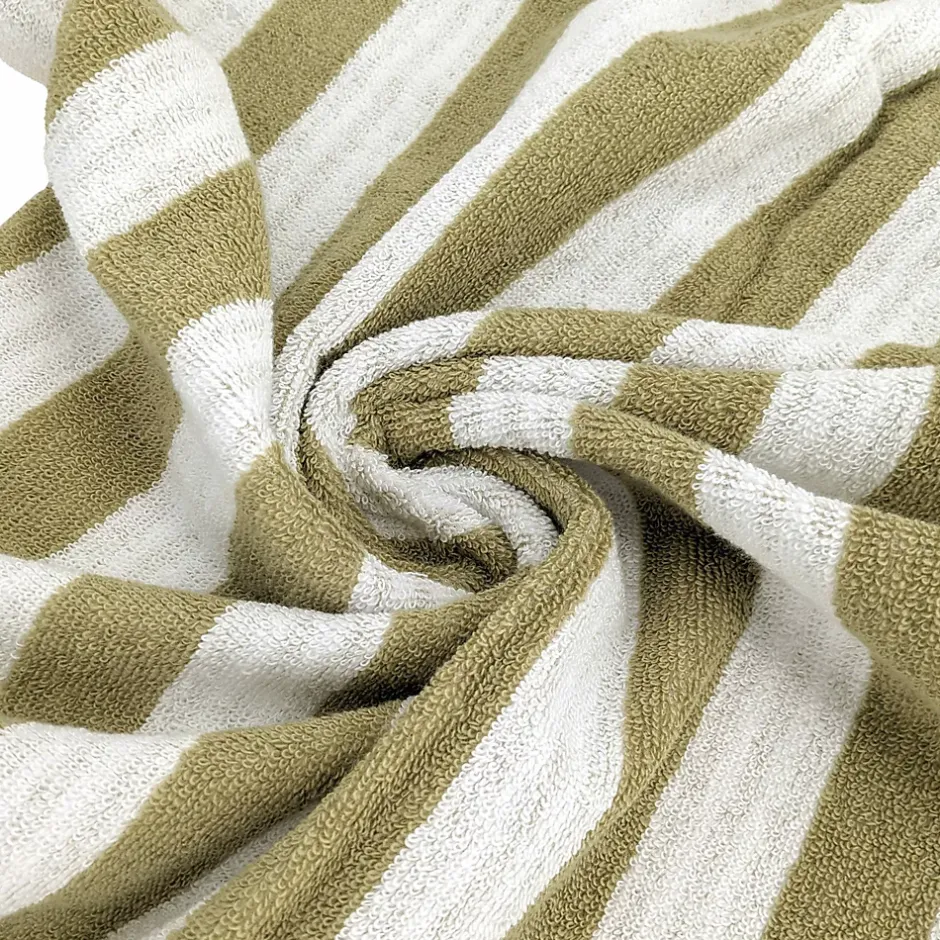 Linnea Parure de bain coton collection EFFICIENCE STRIPES 7 pièces vert olive